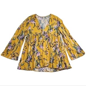 FREE PEOPLE OB815445 Bella Golden Yellow Floral Tunic Top Size Small